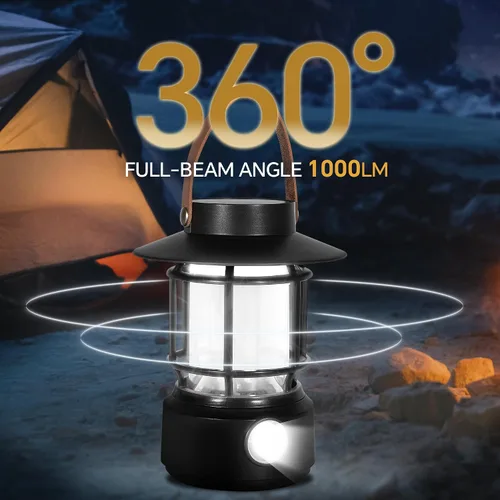 Vista 2 de Paquete de 2 faroles LED para campamento, 1000 lúmenes, linterna solar recargable con linternas laterales para emergencias, IPX5, impermeables