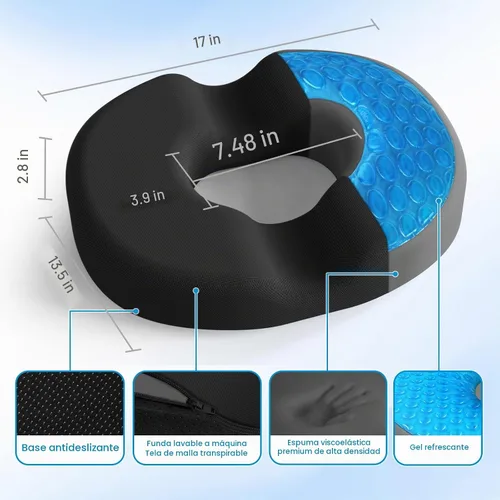 Vista 2 de CushZone Almohada Cojín de Asiento en Forma de Dona - Almohada de Piso de Gel Refrescante, Cojín de Piso de Espuma Viscoelástica para Oficina