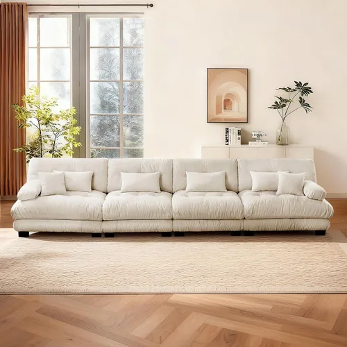 Vista 51 de Reposapiés Otomano Tapizado de Terciopelo con Cojín para Sofá Seccional Sofá 300 libras para Sala de Estar (Beige)
