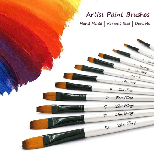 Vista 2 de Juego de pinceles de pintura para artista, 12 pinceles angulares profesionales para pintura al óleo de acuarela acrílica, arte de uñas