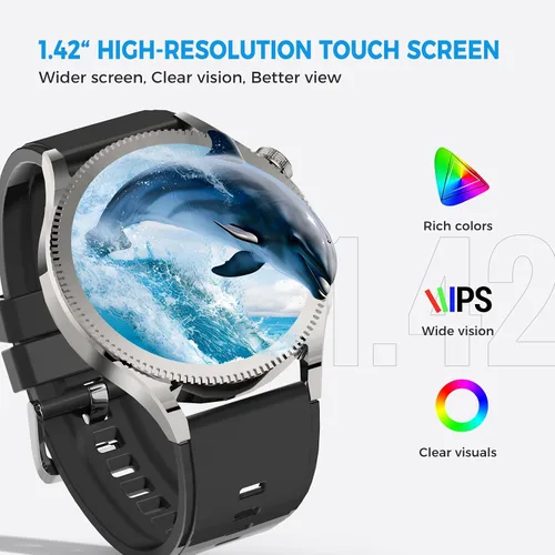 Vista 3 de Reloj inteligente con modos deportivos de llamadas, monitor de presión, contador de pasos, monitor de sueño, compatible con llamadas BT, 1.42