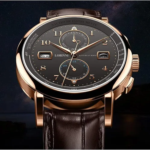 Vista 3 de LOBINNI Relojes de moda para hombre con acero inoxidable impermeable automático reloj de maquinaria para hombre, fecha automática semana
