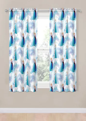 Vista 2 de Jay Franco Disney Frozen Magic Winter - Juego de 4 cortinas decorativas de 63 pulgadas (2 paneles, 2 alzapañas)