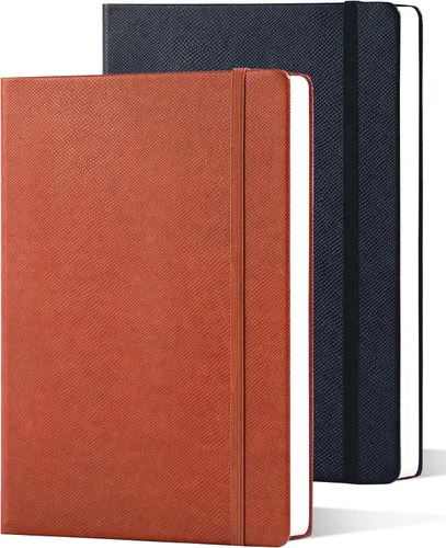 Vista 8 de Paquete de 2 cuadernos rayados de tapa dura de cuero para hombres y mujeres, 160 páginas cada uno, papel grueso de 3.53 oz/m², cuaderno para trabajo