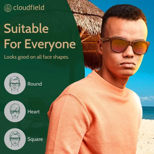 Vista 4 de cloudfield Wood Frame Sunglasses for Men and Women with 9-Layer Polarized Lenses and Double Layer of UV Blocking Coating
