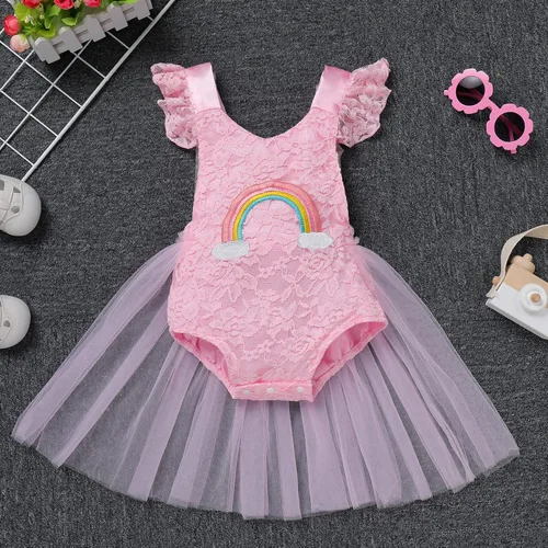 Vista 11 de Traje de bebé niña primer cumpleaños traje de encaje tul mameluco princesa tutú vestido de un año cumpleaños pastel Smash fotografía ropa