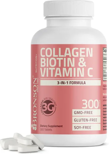 Vista 10 de Bronson Péptidos de colágeno 3000mg (por porción) con biotina y vitamina C - para el apoyo del cabello, la piel y las uñas, sin OGM, 90 tabletas