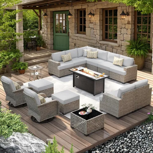 Vista 43 de HOOOWOOO Juego de Muebles Seccionales para Patio al Aire Libre, 6 Piezas Juegos de Conversación de Mimbre Sofá en Forma de L, Sofá Extra Profundo