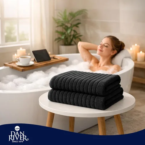 Vista 9 de DAN RIVER Paquete de 2 toallas de baño de 35 x 70 pulgadas, toallas de baño negras acanaladas de gran tamaño, esponjosas y gruesas, toallas de baño