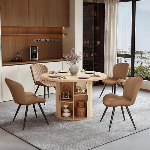 Vista 44 de Miereirl Moderno juego de comedor de 5 piezas para mesa redonda de madera de 4,31.5 pulgadas con estante de almacenamiento semiabierto y puerta