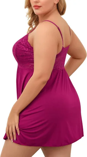 Vista 3 de Ababoon Lencería de talla grande para mujer, camisón de encaje modal con cuello en V, ropa de dormir, talla 16-24 Plus