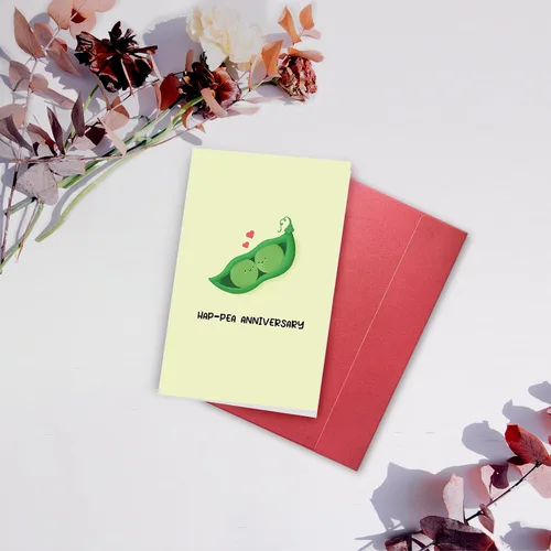 Vista 6 de Tarjeta de feliz aniversario SuperShunhu para él o para ella, linda tarjeta de aniversario de guisantes para pareja, tarjeta de aniversario