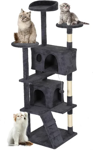Vista 33 de FDW Torre de árbol para gatos de 54 pulgadas Ceniciento Centro de Ashy
