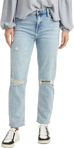 Vista 2 de ALTAR'D STATE Jeans de talle alto para mujer, mezclilla rasgada con cierre de botón, azul y negro