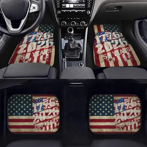Vista 4 de Yewattles 250th American Flag - 4 alfombrillas para automóvil, sedán, camioneta, SUV, camión, forro delantero y trasero, tapete protector