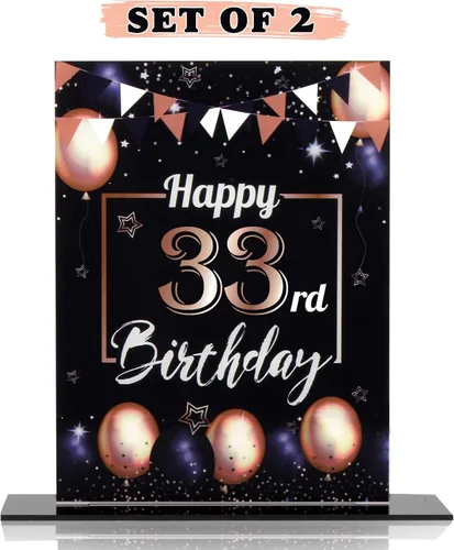 Vista 72 de LINGTEER Decoraciones de feliz cumpleaños número 11, 2 piezas de soporte de acrílico con impresión de pie rosa y azul, tablero de telón de fondo