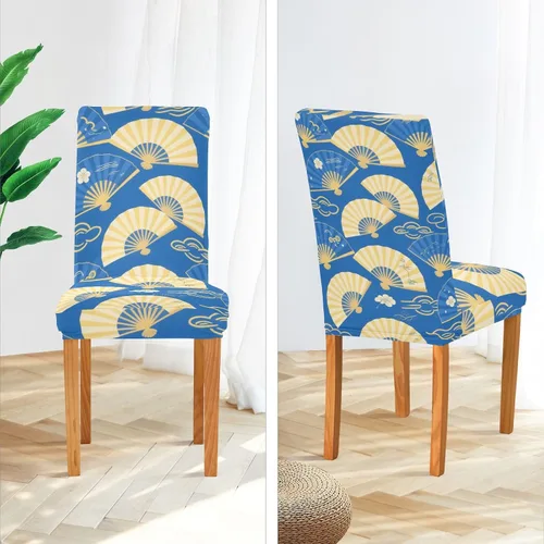 Vista 4 de Blue and Gold Sun Folding Fan Decorative Chair Covers for Wedding for Bedroom Anti-Dust Anti-Slip Chair Covers fundas para sillas de comedor Set of 4