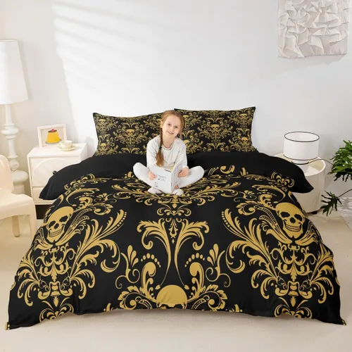 Vista 2 de Erosebridal Juego de ropa de cama gótica de damasco para adultos, funda de edredón victoriana antigua, tamaño individual, funda de edredón gótica