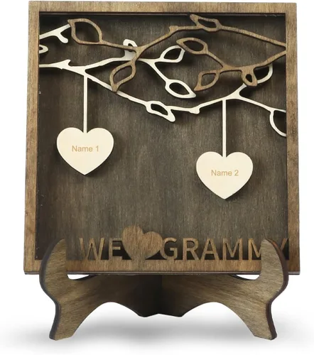 Vista 31 de Regalos para mamá, letrero de árbol familiar personalizado con nombres personalizados, placas de madera, decoración grabada con nombres familiares