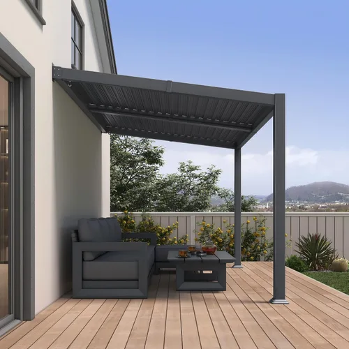 Vista 13 de PURPLE LEAF Pérgola con listones de techo rígido de 8 x 10, pérgola de aluminio para patio al aire libre con techo ajustable a prueba de lluvia