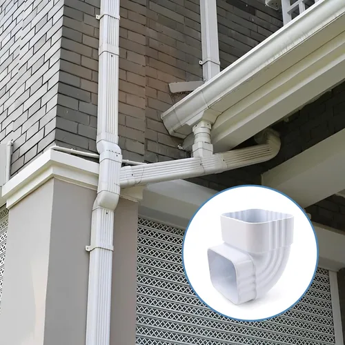 Vista 6 de Desviador de tubería de agua de lluvia de 2 x 3 pulgadas, adaptador de bajantes de aluminio, codo, esquina, reutilizable, conexión de montaje