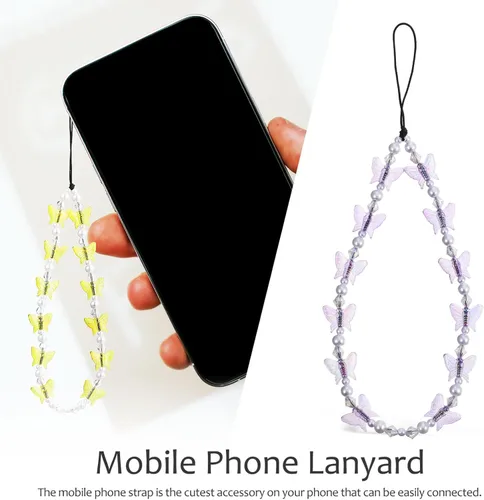 Vista 2 de jojofuny Abalorio para teléfono, 4 unidades, correa para teléfono celular, correa de muñeca para teléfono celular, correa de muñeca para teléfono