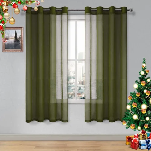 Vista 140 de DWCN Cortinas traslúcidas color verde frijol para sala de estar y dormitorio - Cortinas voile con aspecto de lino sintético con ojales en la parte
