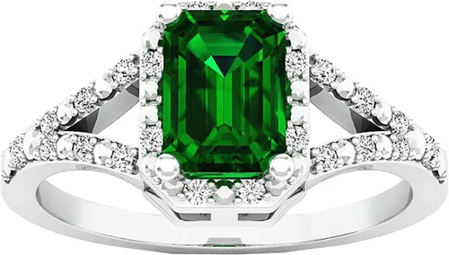 Vista 2 de Dazzlingrock Collection Anillo de compromiso de mujer con piedras preciosas creadas en laboratorio y diamantes blancos de 0.276 x 0.197in, plata