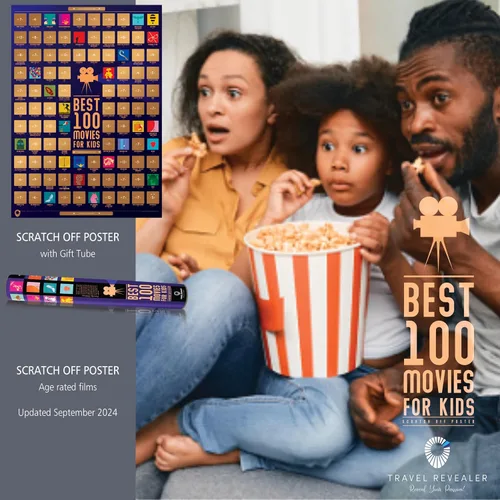 Vista 3 de Travel Revealer Póster para raspar 100 películas para niños. Lista de mejores películas familiares de todos los tiempos. Póster de película