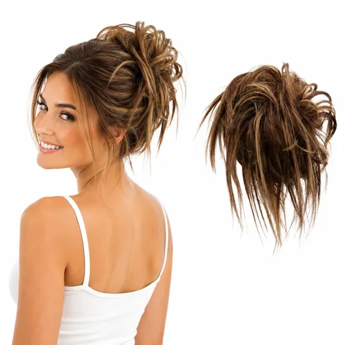 Vista 23 de CAISHA Prettyshop - Banda elástica XXL tipo postizo de cabello voluminoso ondulado, ideal para peinados recogidos de novias o rodetes desaliñados