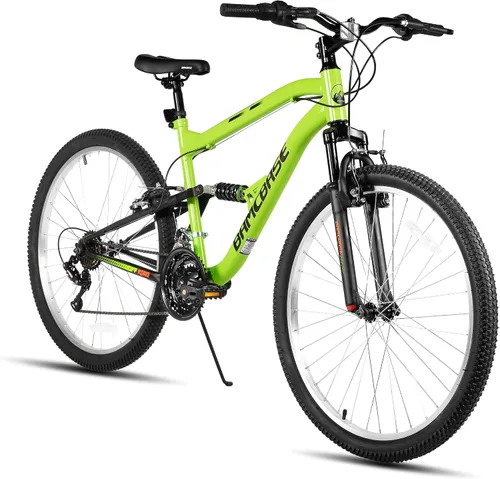Vista 11 de Hiland Bicicleta de montaña de suspensión completa para hombre, 18 velocidades, rueda de 26 pulgadas, bicicleta de doble freno V para hombres