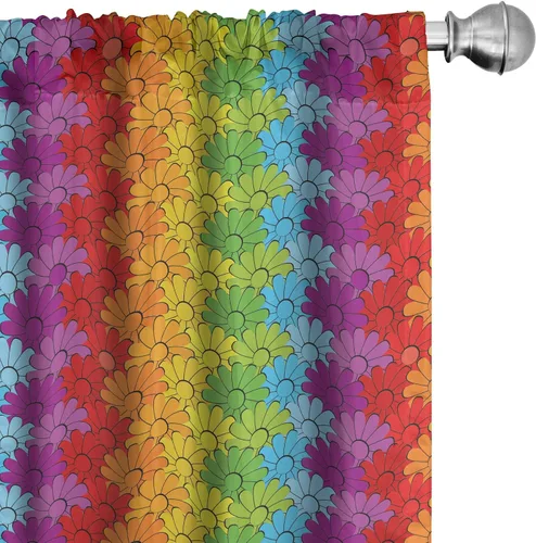 Vista 22 de Ambesonne Paquete de 2 cortinas otoñales para ventana, diseño otoñal con formas intrincadas en espiral y estampado de hojas voladoras, juego ligero