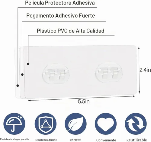 Vista 7 de Paquete de 8 ganchos adhesivos de repuesto para carrito de ducha de baño