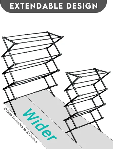Vista 7 de ZOES HOMEWARE Tendedero de ropa de 4 niveles, 4 pies de alto plegable para secar ropa para interiores y exteriores, tendedero de ropa portátil Negro