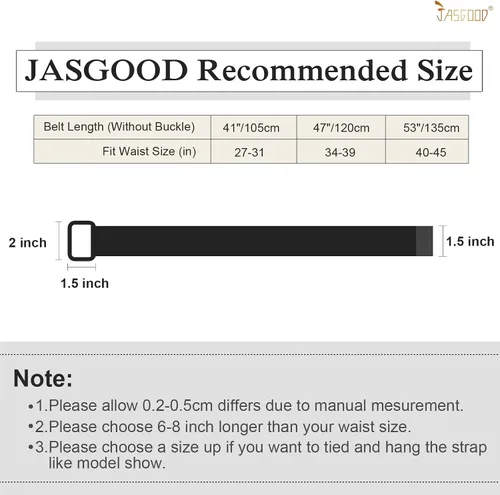 Vista 5 de JASGOOD Cinturones de tela de lona para hombres y mujeres, cinturones de tela con hebilla de doble anillo negro, paquete de 2