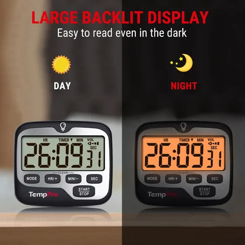 Vista 5 de ThermoPro TM01 Temporizadores de Cocina para Cocinar con Temporizador de Cuenta Regresiva y Cuenta Progresiva, Temporizador Digital para Niños