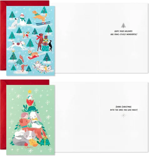 Vista 3 de Hallmark - Tarjetas de Navidad en caja, gatos y perros (4 diseños, 12 tarjetas y sobres)