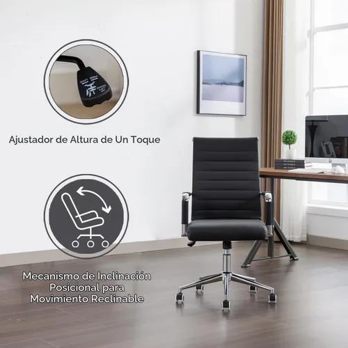 Vista 3 de Silla de escritorio de oficina de cuero, sillas de sala de conferencias con ruedas, silla ejecutiva moderna de respaldo alto, ergonómica, giratoria