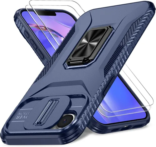 Vista 10 de Funda HakkTaoo para iPhone 13/iPhone 14 de 6.1 Pulgadas con Funda Deslizante para Cámara + Protector de Pantalla (2 Paquetes), Funda Protectora a