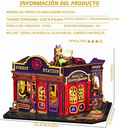 Vista 2 de Kit de casa de muñecas en miniatura Spilay para bricolaje, kit de casa de muñecas con muebles de madera, cubierta a prueba de polvo, caja de música