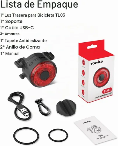 Vista 9 de TOWILD TL03 - Luz trasera para bicicleta, luces traseras de bicicleta con detección de freno inteligente, cable tipo C, impermeable, luces traseras