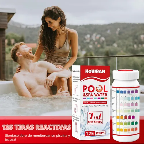 Vista 4 de Tiras de prueba de piscina de 7 vías, 125 tiras de prueba rápidas para piscina, kit de prueba de agua confiable para bañera de hidromasaje