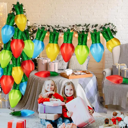 Vista 3 de DBKL 60 globos de Navidad – Globos de aluminio de bombilla de Navidad en rojo, azul, dorado y verde para decoraciones de fiesta de Navidad