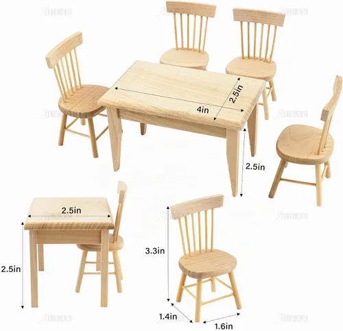 Vista 2 de AUEAR, Juego de 5 accesorios de madera para mesa de comedor en miniatura, 1 12
