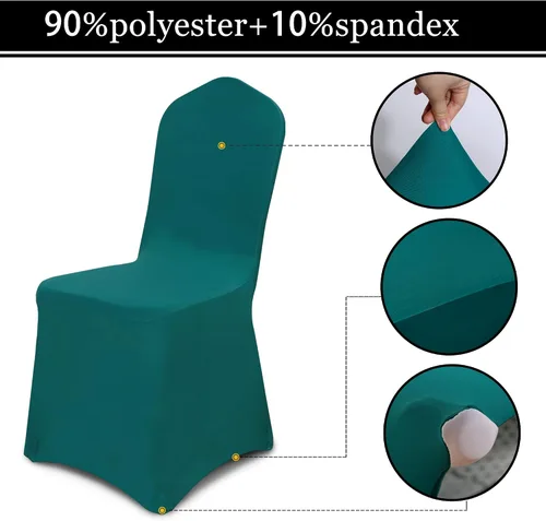 Vista 3 de 10 fundas para sillas de color verde azulado para fiestas, lavables, extraíbles, universales, elásticas, de elastano, para sillas de comedor, bodas