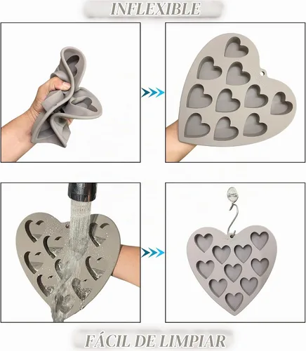 Vista 8 de Moldes de silicona con forma de corazón para hornear, moldes grandes de 2 pulgadas, 10 cavidades adecuadas para moldes de cubitos de hielo, molde