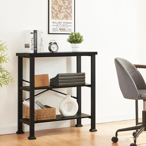 Vista 3 de HOMBAZAAR - Estantería de 3 niveles, estantería industrial negra, estanterías profundas de madera y metal de ingeniería, estantería baja para sala