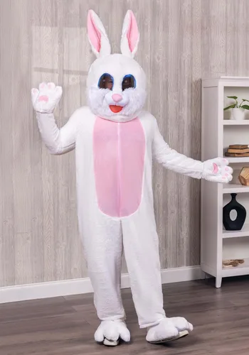 Vista 3 de Disfraz unisex de conejo de Pascua para adultos, disfraz de mascota de conejo blanco festivo para hombres y mujeres