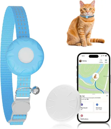 Vista 10 de Rastreador de gatos, collar con hebilla elástica de seguridad, funciona con cualquier collar, rastreador GPS para gatos, compatible con Apple Find