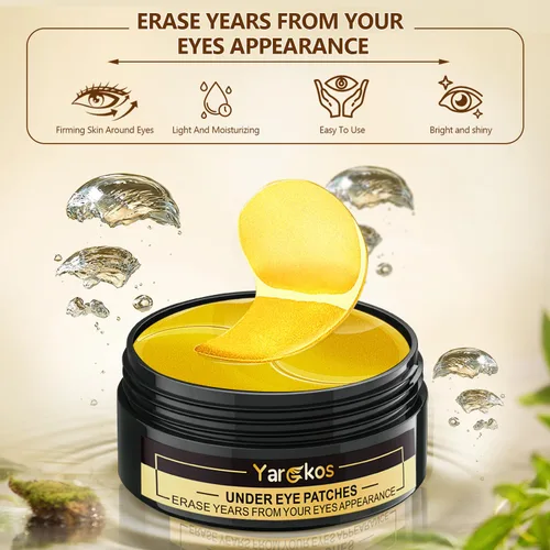 Vista 2 de 60 piezas de parches de oro de 24 K para debajo de los ojos, 30 pares de mascarillas para debajo de los ojos para ojos hinchados y tratamiento
